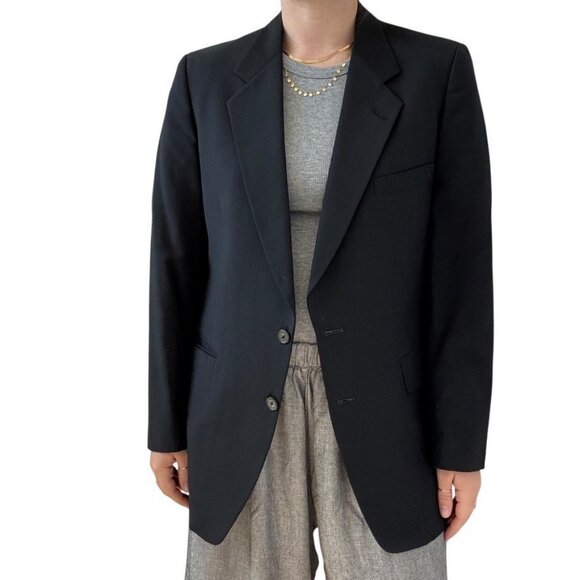 Vintage Givenchy Mens Black 100% Wool Sport Coat Oversized Blazer Suit Set 40R - Picture 1 of 9